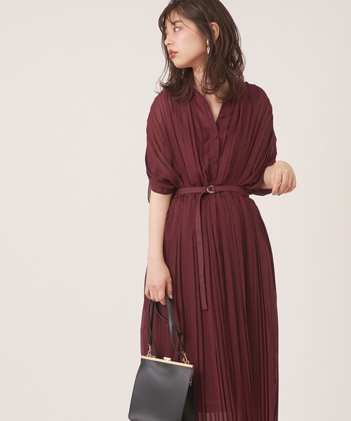 natural couture（ナチュラルクチュール）の「細ベルト付き総プリーツワンピース（ワンピース・レディース・ライトベージュ/ラベンダー/ボルドー/その他2/その他1・FREE）」の7枚目の写真