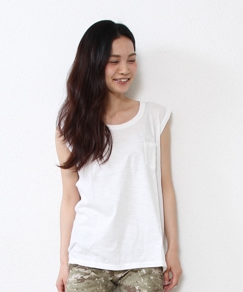 coen（コーエン）の「コットンスラブポケットTシャツ（Tシャツ/カットソー・レディース・ブラック/ホワイト/マスタード/ダークグリーン・フリー）」の2枚目の写真