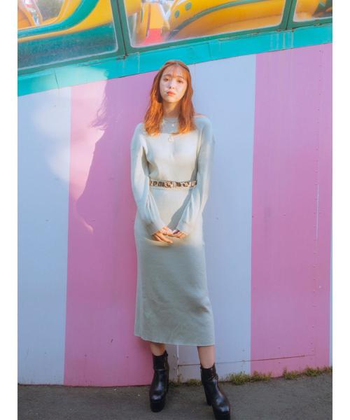 NiCORON(ニコロン)の「オープンショルダーリブニットワンピース○*(ワンピース)」|杢グレー