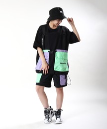 VISION STREET WEAR 上下2点セットアップ ベスト付き半袖Tシャツ& ナイロンカーゴショーツ SETUP