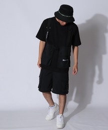 VISION STREET WEAR 上下2点セットアップ ベスト付き半袖Tシャツ& ナイロンカーゴショーツ SETUP