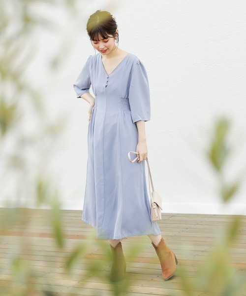 natural couture（ナチュラルクチュール）の「レトロ小花ワンピース（ワンピース・レディース・グレイッシュベージュ/サックスブルー/ピンク/その他1/その他2/その他3・FREE）」の3枚目の写真