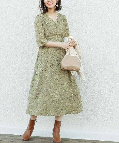 natural couture（ナチュラルクチュール）の「レトロ小花ワンピース（ワンピース・レディース・グレイッシュベージュ/サックスブルー/ピンク/その他1/その他2/その他3・FREE）」の9枚目の写真