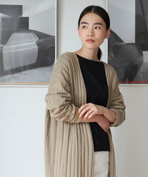 AMERICAN HOLIC(アメリカンホリック)の「針抜きリブロングニットニュアンスカーディガン*(カーディガン/ボレロ・レディース・ベージュ/ネイビー/ライトベージュ・MEDIUM/LARGE)」の7枚目の写真