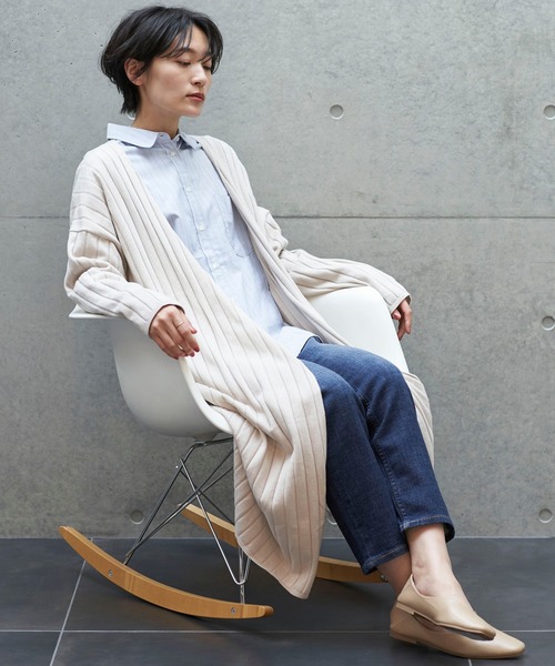 AMERICAN HOLIC(アメリカンホリック)の「針抜きリブロングニットニュアンスカーディガン*(カーディガン/ボレロ・レディース・ベージュ/ネイビー/ライトベージュ・MEDIUM/LARGE)」の4枚目の写真