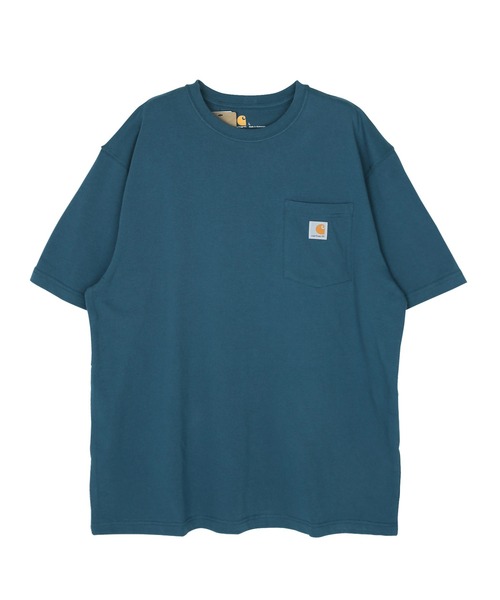 Carhartt（カーハート）の「carhartt/カーハート Workwear ビッグシルエット ポケット半袖 ロゴ Tシャツ ワッペン トップス（Tシャツ/カットソー・メンズ・エメラルドブルー/ブラック/ダークブラウン/ベージュ/ネイビー/グリーン/ヘザーグレー/バーガンディー/ヘザーチャコール/コバルトブルー/グレイッシュブルー/グリーン系その他/ホワイト/レッド系その他/グリーン系その他3/ピンク系その他2/オレンジ系その他/ブルー系その他/ブラウン系その他/ピンク系その他/ブルー系その他2/グリーン系その他2/イエロー系その他/オレンジ/ブルー系その他3/ブルー系その他4/レッド系その他2/グリーン系その他4/ライトイエロー/テラコッタ/ブルー系その他5/イエロー系その他2/グリーン系その他5/レッド系その他3/オレンジ系その他2/ブルー系その他6・SMALL/MEDIUM/LARGE/X-LARGE/XX-LARGE）」の15枚目の写真