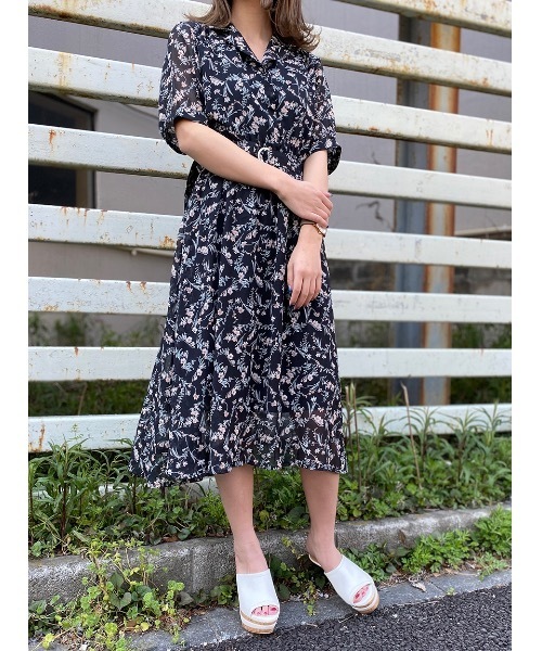 one way（ワンウェイ）の「シアーフラワー開襟ワンピース（ワンピース・レディース・ブラック/ベージュ・FREE）」の2枚目の写真