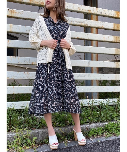 one way（ワンウェイ）の「シアーフラワー開襟ワンピース（ワンピース・レディース・ブラック/ベージュ・FREE）」の7枚目の写真