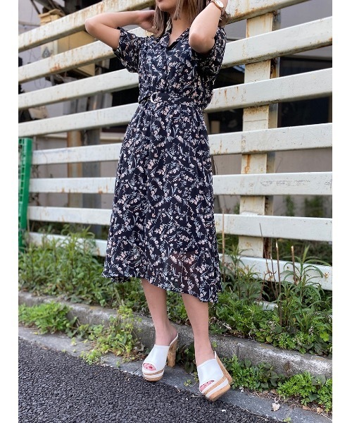 one way（ワンウェイ）の「シアーフラワー開襟ワンピース（ワンピース・レディース・ブラック/ベージュ・FREE）」の11枚目の写真