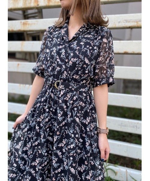 one way（ワンウェイ）の「シアーフラワー開襟ワンピース（ワンピース・レディース・ブラック/ベージュ・FREE）」の3枚目の写真