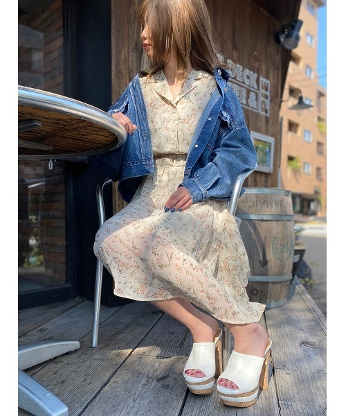 one way（ワンウェイ）の「シアーフラワー開襟ワンピース（ワンピース・レディース・ブラック/ベージュ・FREE）」の6枚目の写真