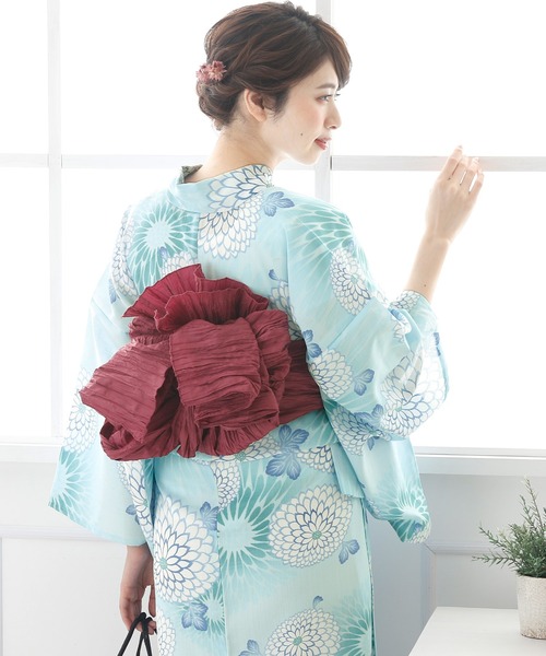 大人兵児帯　紫陽花　シャクヤク紅のセット 19種類から選べるレディース3点セット／【大人浴衣+兵児帯+下駄