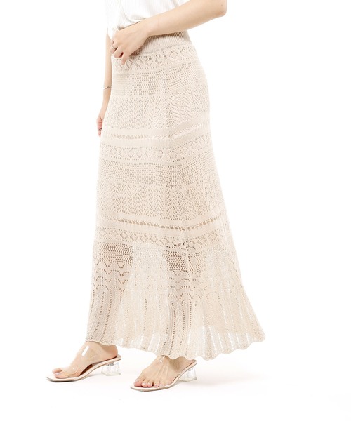 Riberry（リベリー）の「透かし編ロングスカート（スカート・レディース・ブラック/ベージュ/アイボリー/モカ・MEDIUM）」の8枚目の写真