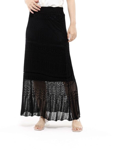 Riberry（リベリー）の「透かし編ロングスカート（スカート・レディース・ブラック/ベージュ/アイボリー/モカ・MEDIUM）」の6枚目の写真