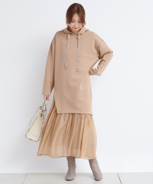 DouDou（ドゥドゥ）の「バックリボン切替ワンピース（ワンピース・レディース・ブラック/ベージュ・FREE）」の8枚目の写真