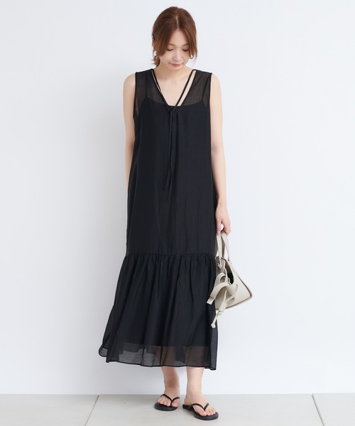 DouDou（ドゥドゥ）の「バックリボン切替ワンピース（ワンピース・レディース・ブラック/ベージュ・FREE）」の14枚目の写真