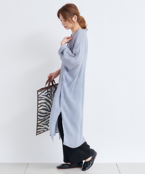 DouDou(ドゥドゥ)の「キュプラ開襟シャツワンピース(シャツワンピース・レディース・ブラック/ベージュ/ブルー・FREE)」の10枚目の写真