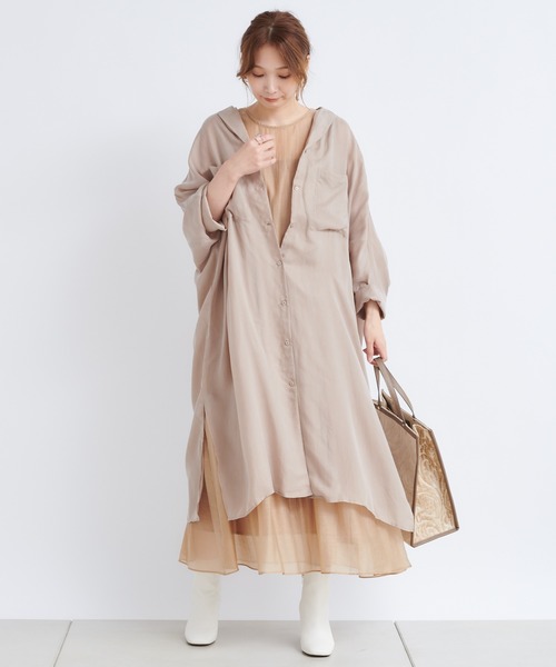 DouDou(ドゥドゥ)の「キュプラ開襟シャツワンピース(シャツワンピース・レディース・ブラック/ベージュ/ブルー・FREE)」の8枚目の写真