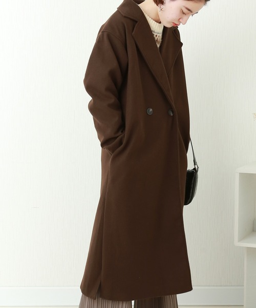 n'ee-ne(ネーネ)の「フェイクウール ダブルチェスターコート(チェスターコート・レディース・アイボリー/ブラック/ブラウン/モカ/オリーブ/ブルー・FREE)」の5枚目の写真