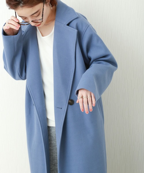 n'ee-ne(ネーネ)の「フェイクウール ダブルチェスターコート(チェスターコート・レディース・アイボリー/ブラック/ブラウン/モカ/オリーブ/ブルー・FREE)」の6枚目の写真