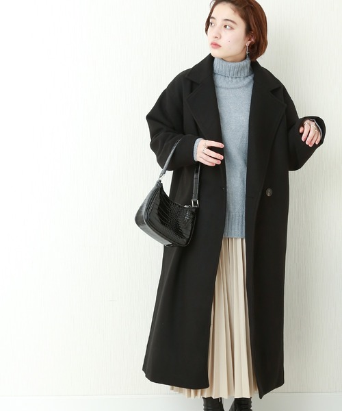 n'ee-ne(ネーネ)の「フェイクウール ダブルチェスターコート(チェスターコート・レディース・アイボリー/ブラック/ブラウン/モカ/オリーブ/ブルー・FREE)」の4枚目の写真