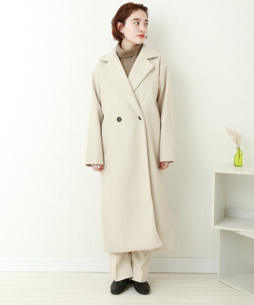 n'ee-ne(ネーネ)の「フェイクウール ダブルチェスターコート(チェスターコート・レディース・アイボリー/ブラック/ブラウン/モカ/オリーブ/ブルー・FREE)」の16枚目の写真