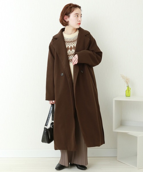 n'ee-ne(ネーネ)の「フェイクウール ダブルチェスターコート(チェスターコート・レディース・アイボリー/ブラック/ブラウン/モカ/オリーブ/ブルー・FREE)」の18枚目の写真