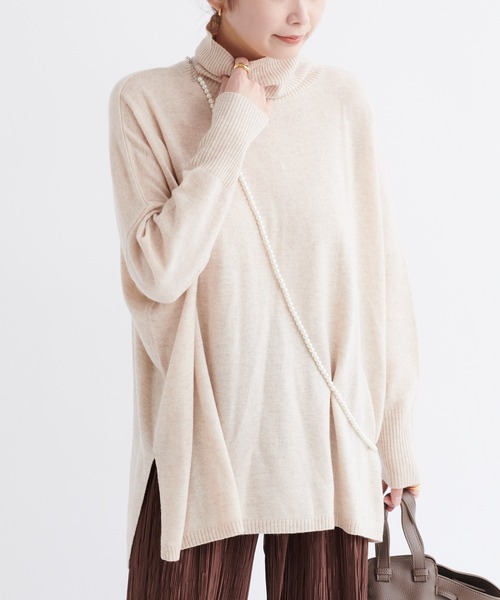 DouDou(ドゥドゥ)の「ウールカシミヤワイドタートル(ニット/セーター・レディース・ベージュ/オフホワイト/オレンジ・FREE)」の14枚目の写真