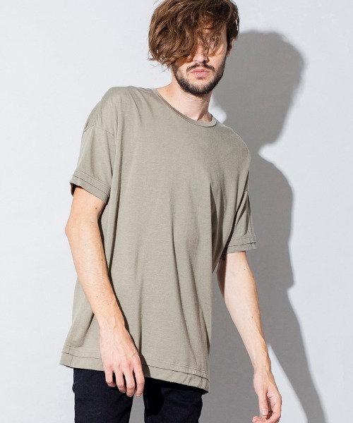 NO ID.(ノーアイディ)の「mt6980-フランカー天竺レイヤードルーズC-N-T Tシャツ(Tシャツ/カットソー・メンズ・ホワイト/ブルーグレー/ライトカーキ/カーキ/ブラック・ONE SIZE)」の19枚目の写真