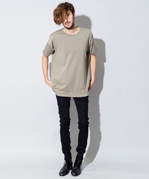 NO ID.(ノーアイディ)の「mt6980-フランカー天竺レイヤードルーズC-N-T Tシャツ(Tシャツ/カットソー・メンズ・ホワイト/ブルーグレー/ライトカーキ/カーキ/ブラック・ONE SIZE)」の20枚目の写真