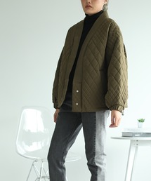 ノーカラージャケット（グリーン・カーキ/緑色系・ナイロン