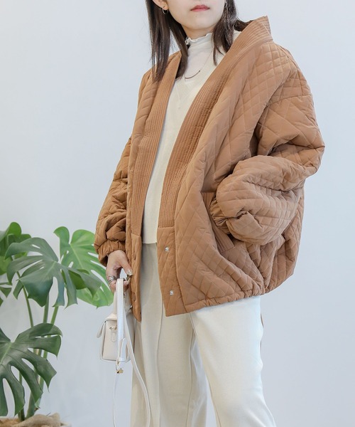 aimoha(アイモハ)の「中綿 キルティングノーカラージャケット (AW) (LV)(ノーカラージャケット・レディース・ホワイト/ブラック/ピンク/ブルー/ライトグリーン/ブラウン/グレー/パープル系その他/グリーン系その他/マスタード/グレー系その他/グリーン/ベージュ・SMALL/MEDIUM/LARGE)」の6枚目の写真