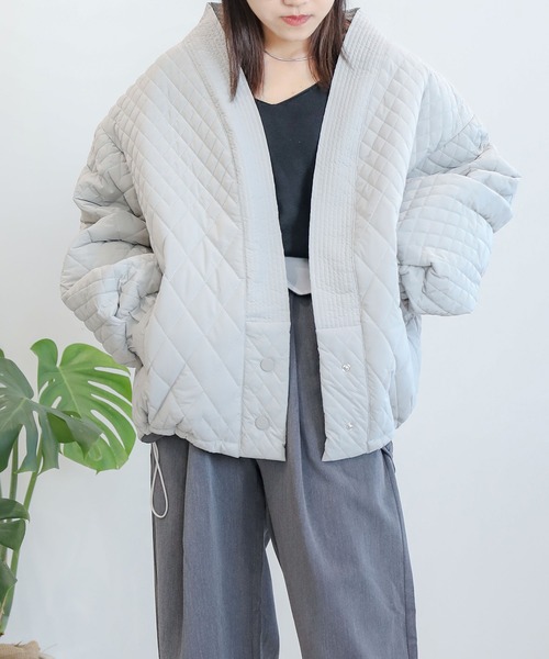 【セール】中綿 キルティングノーカラージャケット（ノーカラージャケット）｜aimoha（アイモハ）