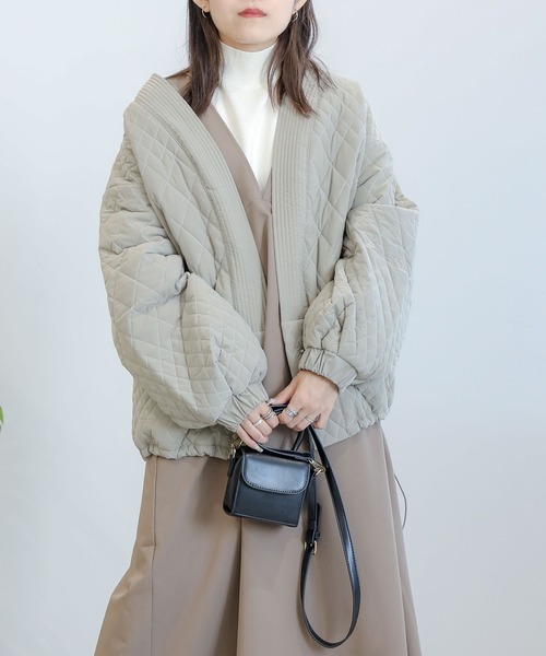 aimoha(アイモハ)の「中綿 キルティングノーカラージャケット (AW) (LV)(ノーカラージャケット・レディース・ホワイト/ブラック/ピンク/ブルー/ライトグリーン/ブラウン/グレー/パープル系その他/グリーン系その他/マスタード/グレー系その他/グリーン/ベージュ・SMALL/MEDIUM/LARGE)」の8枚目の写真