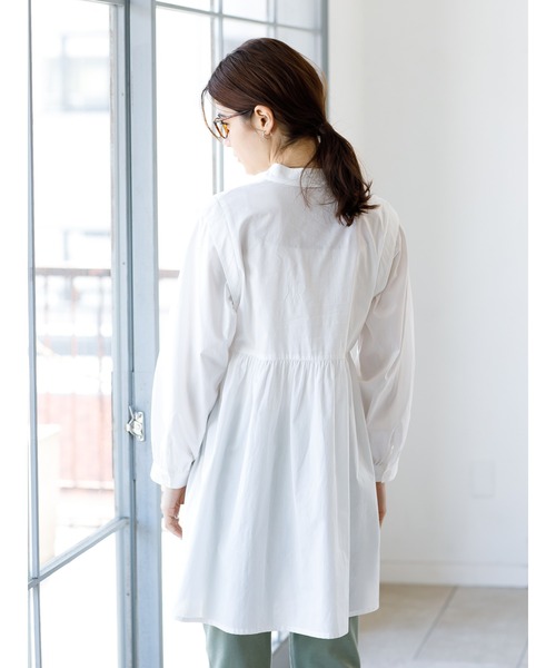 koe（コエ）の「バンドカラーシャツチュニック＊（シャツ/ブラウス・レディース・サックスブルー/オフホワイト・FREE）」の7枚目の写真