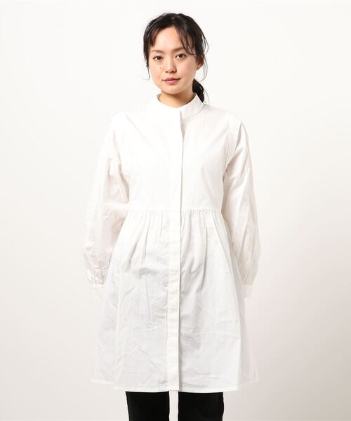 koe（コエ）の「バンドカラーシャツチュニック＊（シャツ/ブラウス・レディース・サックスブルー/オフホワイト・FREE）」の6枚目の写真