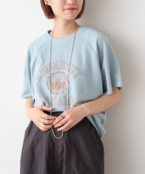 CIAOPANIC TYPY（チャオパニックティピー）の「カレッジプリントハーフスリーブスウェット（Tシャツ/カットソー・レディース・チャコールグレー/オフホワイト/サックスブルー/キャメル・ONE SIZE）」の3枚目の写真