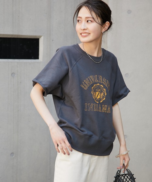 CIAOPANIC TYPY（チャオパニックティピー）の「カレッジプリントハーフスリーブスウェット（Tシャツ/カットソー・レディース・チャコールグレー/オフホワイト/サックスブルー/キャメル・ONE SIZE）」の12枚目の写真