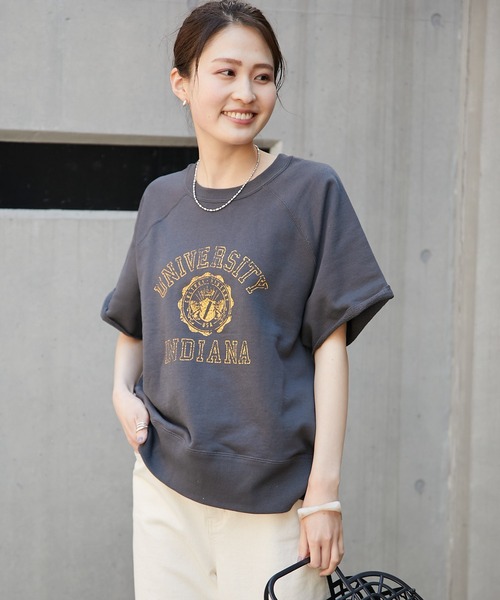 CIAOPANIC TYPY（チャオパニックティピー）の「カレッジプリントハーフスリーブスウェット（Tシャツ/カットソー・レディース・チャコールグレー/オフホワイト/サックスブルー/キャメル・ONE SIZE）」の9枚目の写真