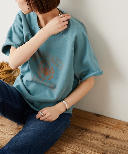 CIAOPANIC TYPY（チャオパニックティピー）の「カレッジプリントハーフスリーブスウェット（Tシャツ/カットソー・レディース・チャコールグレー/オフホワイト/サックスブルー/キャメル・ONE SIZE）」の6枚目の写真