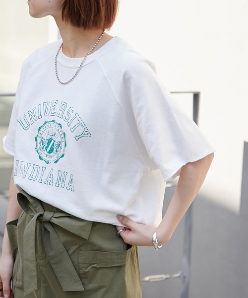 CIAOPANIC TYPY（チャオパニックティピー）の「カレッジプリントハーフスリーブスウェット（Tシャツ/カットソー・レディース・チャコールグレー/オフホワイト/サックスブルー/キャメル・ONE SIZE）」の20枚目の写真