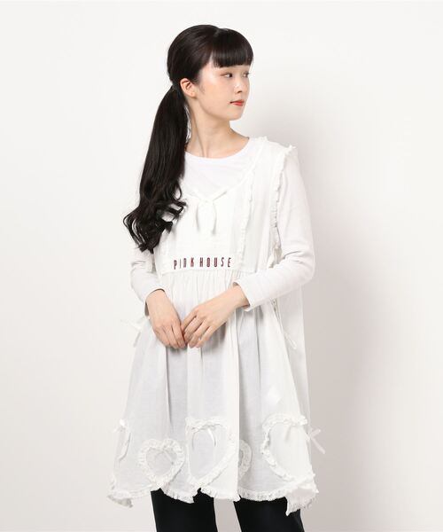 ピンクハウス♡ハートのピコフリルレース♡綿ローンのタブリエ　白 PINK HOUSE（ピンクハウス）の「ハートフリルタブリエ（その他