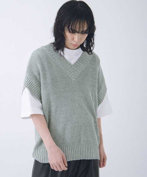 URBAN RESEARCH(アーバンリサーチ)の「URBAN RESEARCH iD OVERSIZED MIXED KNIT VEST(ニット/セーター・メンズ・ブラック/パープル/グリーン・FREE)」の2枚目の写真