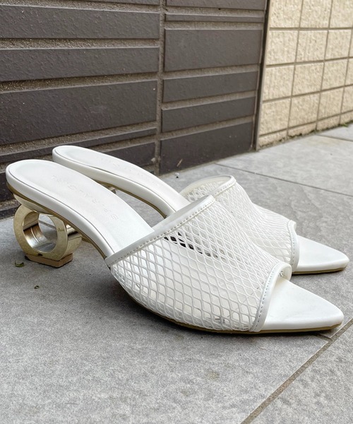 SPIRALGIRL(スパイラルガール)の「メッシュミュール(パンプス・レディース・ブラック/オフホワイト/グリーン・MEDIUM/LARGE)」の2枚目の写真