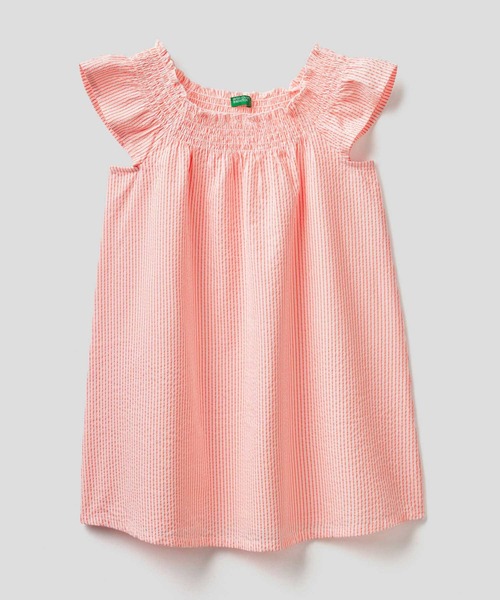 セール キッズシアサッカーストライプオフショルダーワンピース ワンピース Benetton United Colors Of Benetton ベネトンユナイテッドカラーズオブベネトン のファッション通販 Zozotown