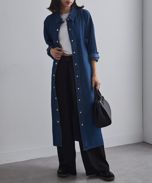 SETUP7（セットアップセブン）の「【SETUP7】デニムシャツワンピース 【手洗い可】（シャツワンピース・レディース・インディゴブルー/ネイビー/サックスブルー・FREE）」の8枚目の写真