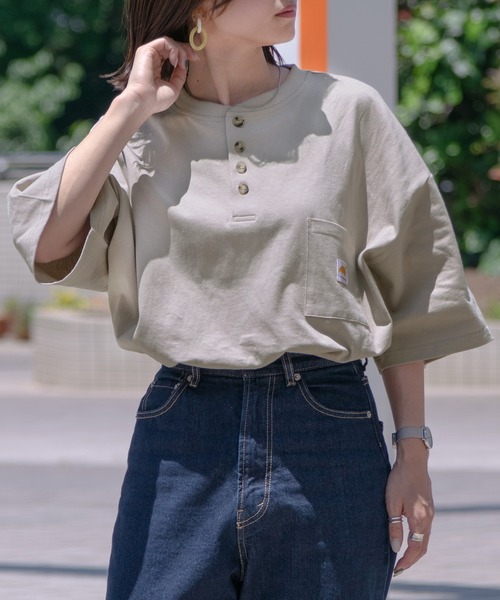 PairPair（ペアペア）の「ピスネーム付きヘンリーネックTシャツ（ユニセックス）（Tシャツ/カットソー・レディース・カーキ/ピンク/スミクロ/グレイッシュベージュ・MEDIUM/LARGE）」の9枚目の写真