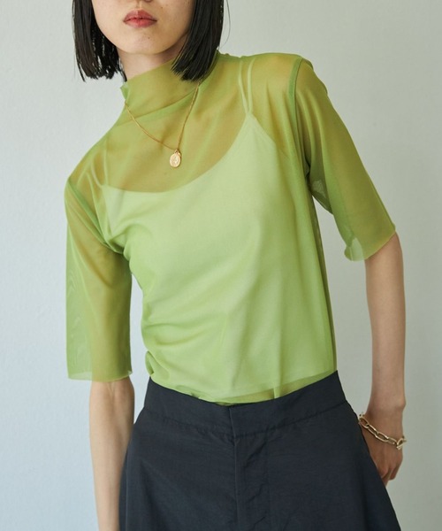 VACANCY（ヴァカンシー）の「ハーフスリーブシアートップス（Tシャツ/カットソー・レディース・ブラック/ブラウン/オレンジ/グリーン・FREE）」の4枚目の写真