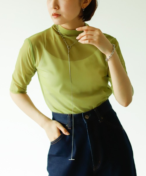 VACANCY（ヴァカンシー）の「ハーフスリーブシアートップス（Tシャツ/カットソー・レディース・ブラック/ブラウン/オレンジ/グリーン・FREE）」の5枚目の写真