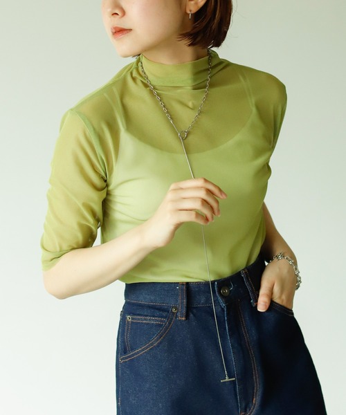 VACANCY（ヴァカンシー）の「ハーフスリーブシアートップス（Tシャツ/カットソー・レディース・ブラック/ブラウン/オレンジ/グリーン・FREE）」の6枚目の写真